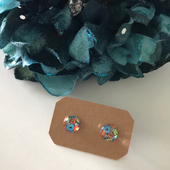 Jewelry - NEW Colorful swirls Glass earring studs